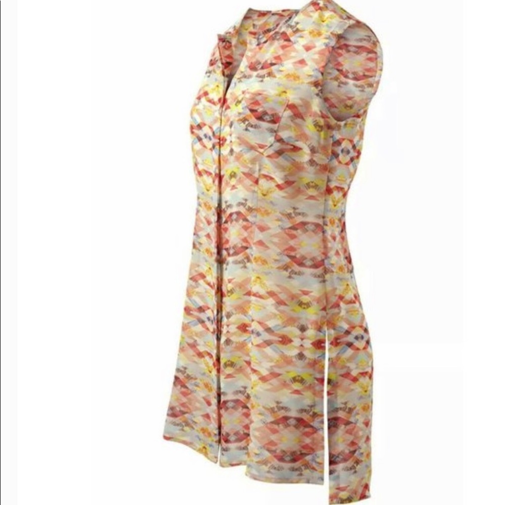 CAbi Avery Sheer Tunic Top Multicolor Aztec Geometric Boho Sleeveless 760 Small